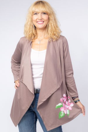 MĂSURI MARI - Blazer casual din tricot cu imprimeu floare pe o parte, bej