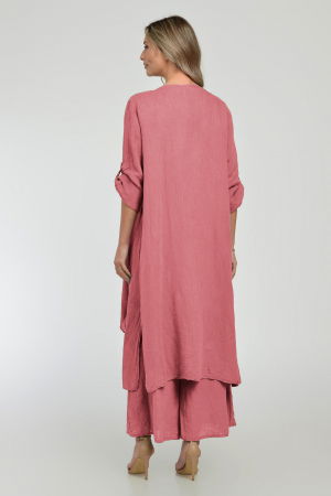 Blazer lung din in, fluid, cu revere, roz inchis [2]