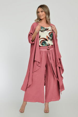 Cămăși din In - Blazer lung din in, fluid, cu revere, roz inchis