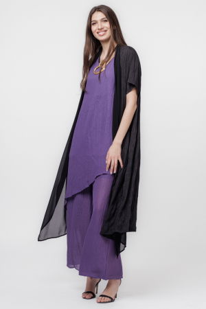 Blazer elegant, usor creponat, cu rever dublat cu voal negru [6]