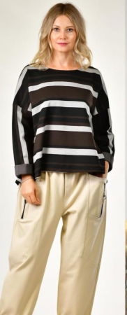 Bluze Casual - Bluza oversize cu dungi late in nuanțe de negru, maro si gri, din vascoza