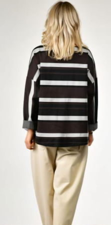 Bluza oversize cu dungi late in nuanțe de negru, maro si gri, din vascoza [1]