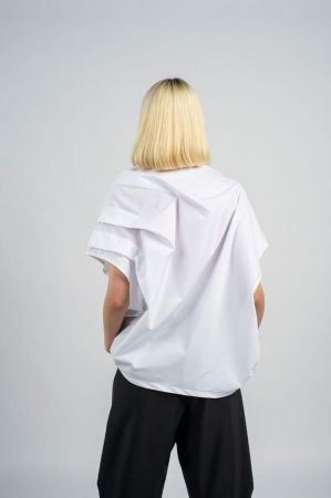 Bluza alba asimetrica, extravaganta, din bumbac satinat [1]