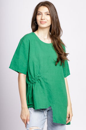 Bluze din In - Bluza verde din in, asimetrica, cu siret lateral
