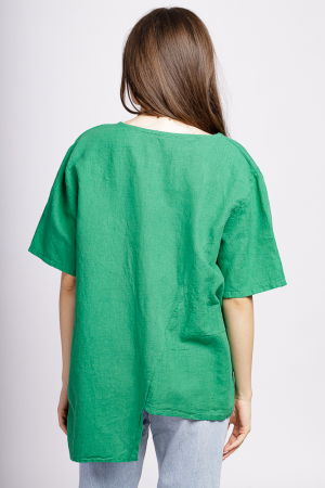 Bluza verde din in, asimetrica, cu siret lateral [2]