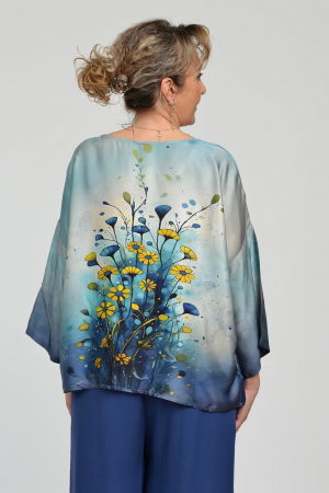 Bluza amestec matase cu vascoza, imprimeu pictural cu flori galbene delicate [4]