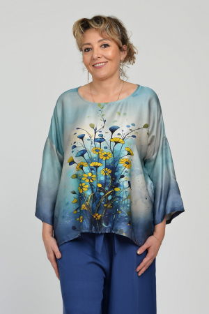Bluza amestec matase cu vascoza, imprimeu pictural cu flori galbene delicate [1]