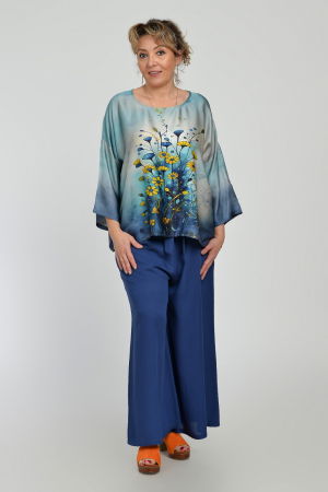 Bluza amestec matase cu vascoza, imprimeu pictural cu flori galbene delicate [5]