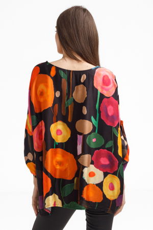 Bluza amestec matase cu vascoza, imprimeu pictural cu flori galbene delicate [2]
