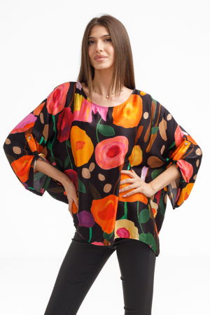 Bluza amestec matase cu vascoza, imprimeu pictural cu flori galbene delicate [1]