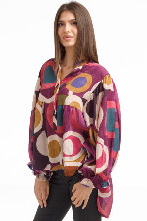 Bluza lejera multicolora cu imprimeu geometric din tencel [2]