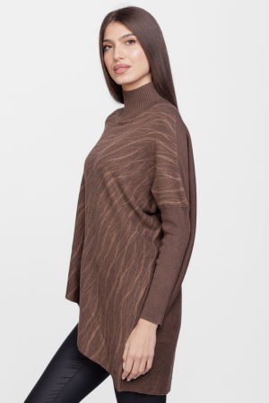 Pulover oversize lalea, asimetric, din tricotaj maro [1]