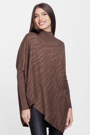 Bluze Casual - Pulover oversize lalea, asimetric, din tricotaj maro