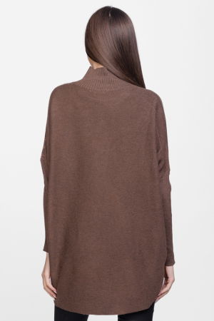 Pulover oversize lalea, asimetric, din tricotaj maro [2]