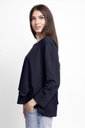 Bluza asimetrica cu suprapunere in colt din tricot de bumbac, bleumarin [1]