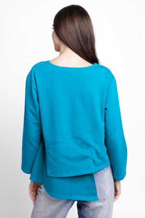 Bluza asimetrica cu suprapunere in colt din tricot de bumbac, turcoaz [2]