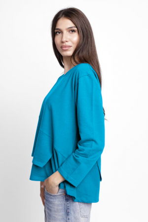 Bluza asimetrica cu suprapunere in colt din tricot de bumbac, turcoaz [1]
