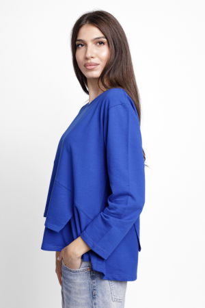 Bluza asimetrica cu suprapunere in colt din tricot de bumbac, albastra [1]