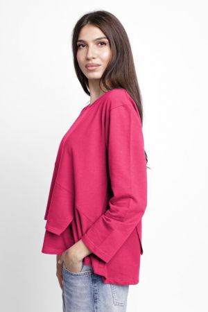 Bluza asimetrica cu suprapunere in colt din tricot de bumbac, fucsia [1]