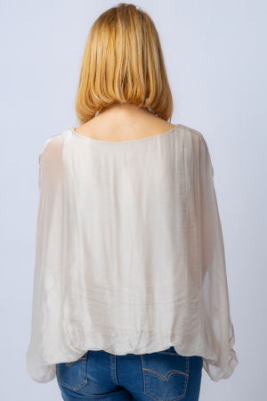 Bluza bej din matase si vascoza cu maneca fluture [2]