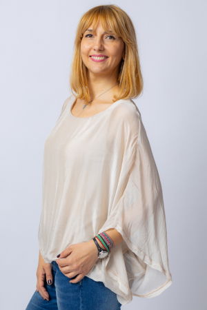 Bluza bej din matase si vascoza cu maneca fluture [1]