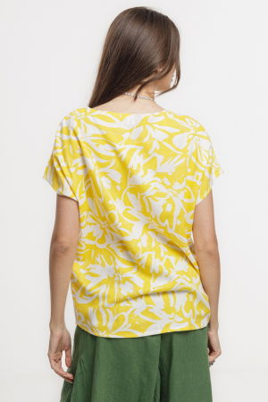 Bluza galbena lejera din vascoza cu in, imprimata, cu maneca cazuta scurta [2]