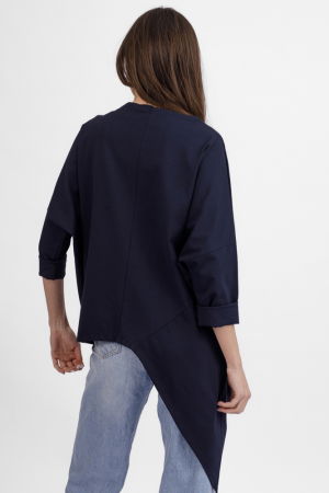 Bluza bleumarin din jerseu bumbac, cu un colt lateral [2]