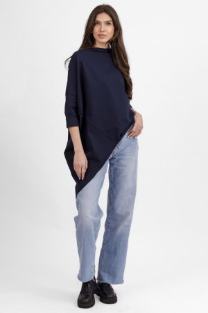 Bluze Casual - Bluza bleumarin din jerseu bumbac, cu un colt lateral