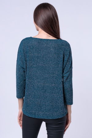 Bluza tricotata turcoaz cu fir lurex si maneca 3/4 [2]
