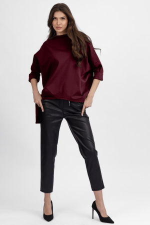 Bluze Casual - Bluza bordo din jerseu bumbac, cu un colt lateral