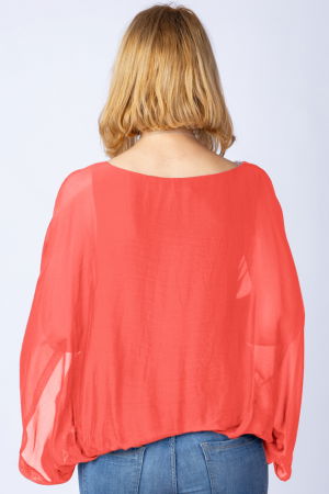 Bluza corai din matase si vascoza cu maneca fluture [2]