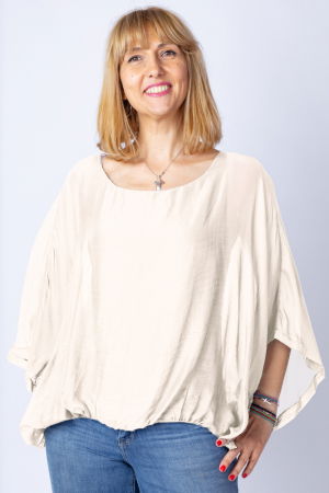 Bluze din Mătase si Vâscoză - Bluza ivory din matase si vascoza cu maneca fluture
