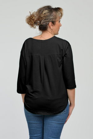 Bluza casual din bumbac ajustabila in fata cu maneca 3/4, neagra [2]