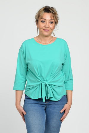 Bluza casual din bumbac ajustabila in fata cu maneca 3/4, verde aqua [4]