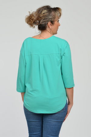 Bluza casual din bumbac ajustabila in fata cu maneca 3/4, verde aqua [8]