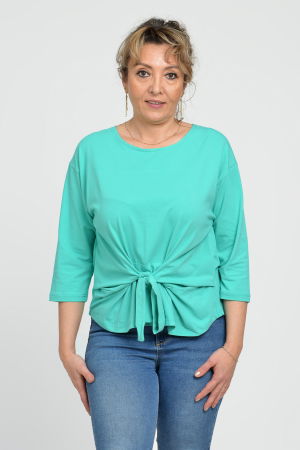 Bluza casual din bumbac ajustabila in fata cu maneca 3/4, verde aqua [2]