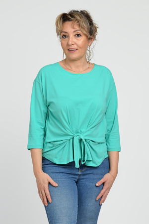 Tricouri din Bumbac - Bluza casual din bumbac ajustabila in fata cu maneca 3/4, verde aqua