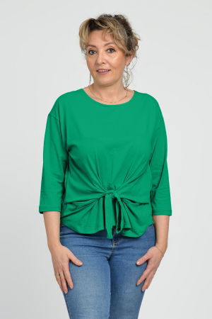 Bluze Casual - Bluza casual din bumbac ajustabila in fata cu maneca 3/4, verde