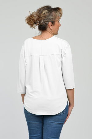 Bluza casual din bumbac ajustabila in fata cu maneca 3/4, alba [2]