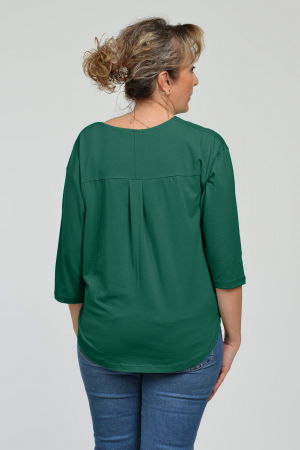 Bluza casual din bumbac ajustabila in fata cu maneca 3/4, verde inchis [2]