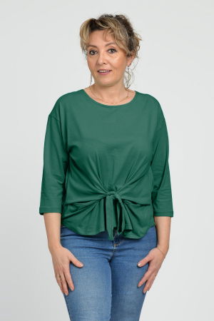 Bluze Casual - Bluza casual din bumbac ajustabila in fata cu maneca 3/4, verde inchis