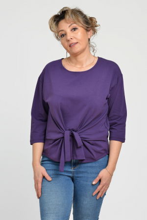 Bluza casual din bumbac ajustabila in fata cu maneca 3/4, mov inchis [3]