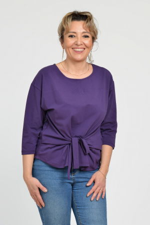 Bluza casual din bumbac ajustabila in fata cu maneca 3/4, mov inchis [5]