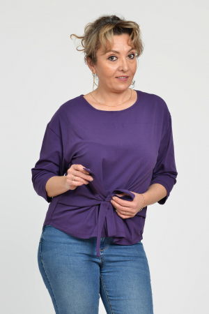 Bluza casual din bumbac ajustabila in fata cu maneca 3/4, mov inchis [7]