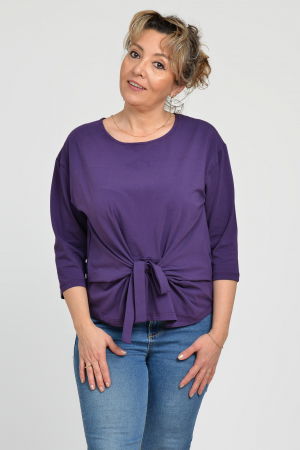 Bluze Casual - Bluza casual din bumbac ajustabila in fata cu maneca 3/4, mov inchis