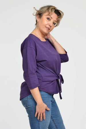 Bluza casual din bumbac ajustabila in fata cu maneca 3/4, mov inchis [2]