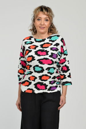 Bluza casual, imprimeu colorat pe fond alb si maneca 3/4 [5]