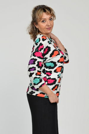 Bluza casual, imprimeu colorat pe fond alb si maneca 3/4 [3]
