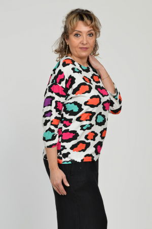 Bluza casual, imprimeu colorat pe fond alb si maneca 3/4 [4]