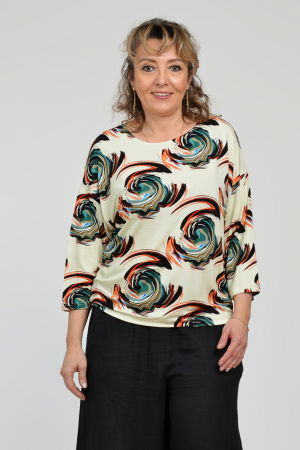 Bluza casual, imprimeu circular pe fond bej si maneca 3/4 [5]